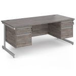 office desk in grey oak with 2 x 2 drawer pedestals for storage