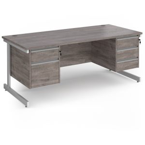 office desk with pedestal drawers in grey oak with cantilever leg frame