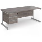 office desk in grey oak with 3 drawer pedestal and cantilever leg frame