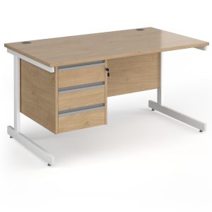 office desk with 3 drawer pedestal in kendal oak finish