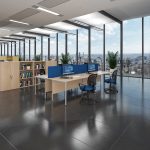 desks with h frame in city office.