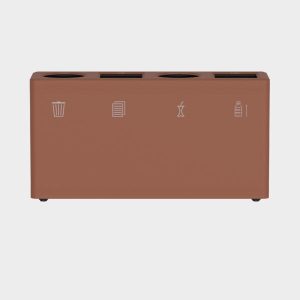 office recycling bin brown with 4 sections
