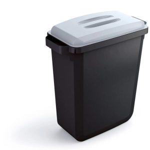 office recycling bin black with grey lid