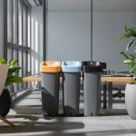 office recycling bin in a row in office