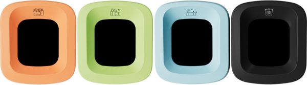 office recycling bin lids in different colours for different waste streams