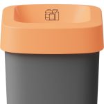 office recycling bin with grey body and orange top