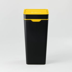office recycling bin with yellow top