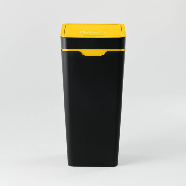office recycling bin with yellow top