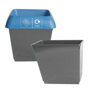 office recycling bin grey plastic with another bin with optional blue lid