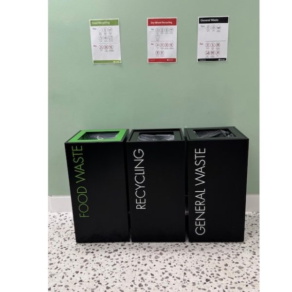 office recycling bin black 3 in a row
