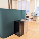 food waste office recycling bin with soft close top and open top in office space