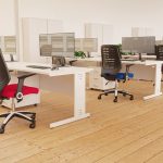 office room set with white cable managed desks