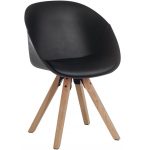 reception tub visitors chair in black leather with wood frame