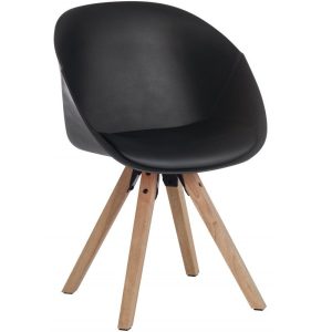 reception tub visitors chair in black leather with wood frame