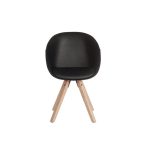 reception chair with black leather seat and wooden frame. front view