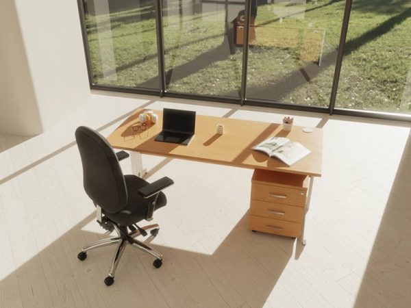 room-shot-of-office-desk-pedestal-beech-with-3-drawers.-with-beech-desk-and-black-office-chair