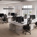 room-shot-of-office-with-3-drawer-under-desk-pedestals-white-and-white-desks.-With-black-mesh-back-chairs