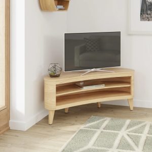 tv stand oak in corner of a room with tv on top