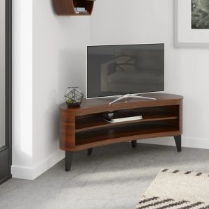 tv stand walnut in corner of lounge