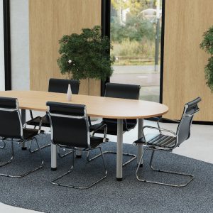 visitor chair black leather with cantilever frame around meeting table