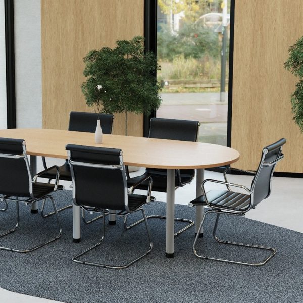 visitor chair black leather with cantilever frame around meeting table