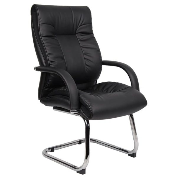 deep cushioned visitor chair black leather with cantilever frame