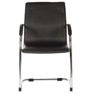visitor chair in black leather with chrome cantilever frame