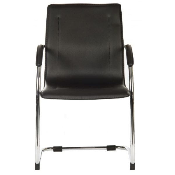 visitor chair in black leather with chrome cantilever frame