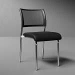 visitor chair with black mesh back and fabric seat. Chrome leg frame