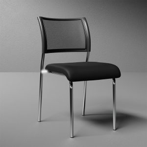 visitor chair with black mesh back and fabric seat. Chrome leg frame