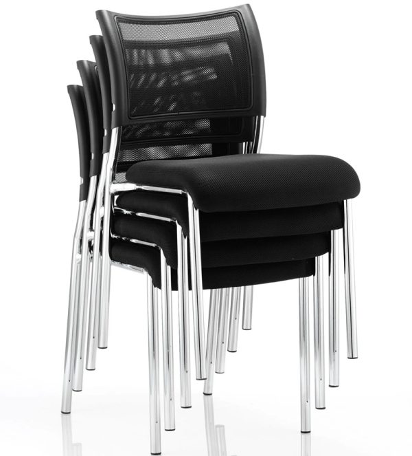 visitor chair black mesh in stack of 4