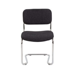 visitor chair with grey fabric and chrome cantilever frame. Front view