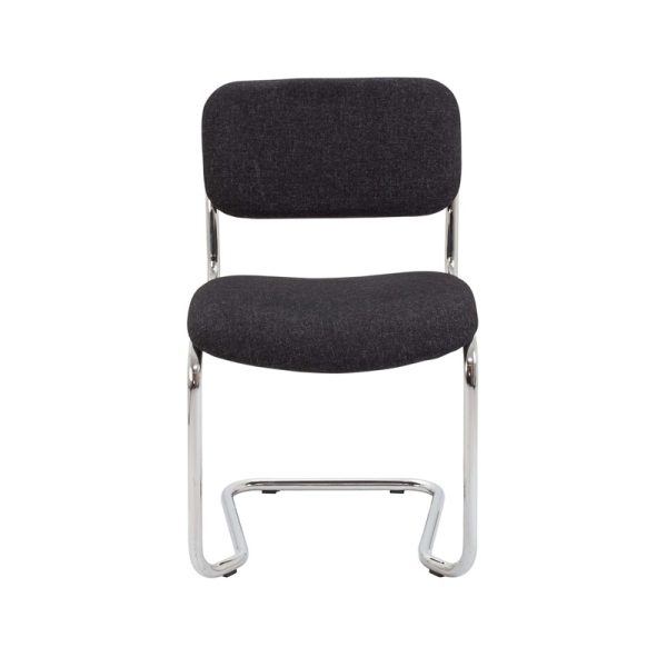 visitor chair with grey fabric and chrome cantilever frame. Front view