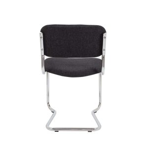 visitor chair in grey fabric with chrome cantilever frame. Back view