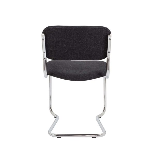 visitor chair in grey fabric with chrome cantilever frame. Back view