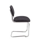 visitor chair in grey fabric with chrome cantilever frame. Side view