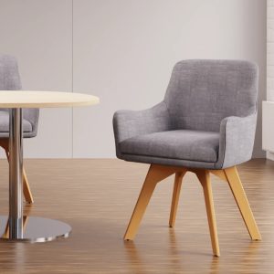 visitor chair in contemporary grey fabric and stylish wooden legs