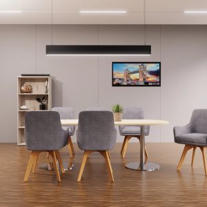 visitor chair grey fabric with wooden legs around a meeting table