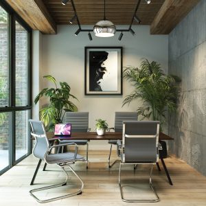 visitor chair grey with chrome cantilever frame
