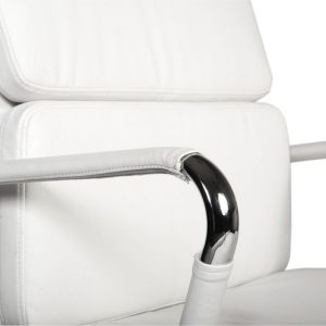 visitor chair in white leather and with chrome cantilever frame