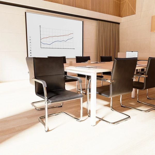 visitor chair black leather around a meeting table