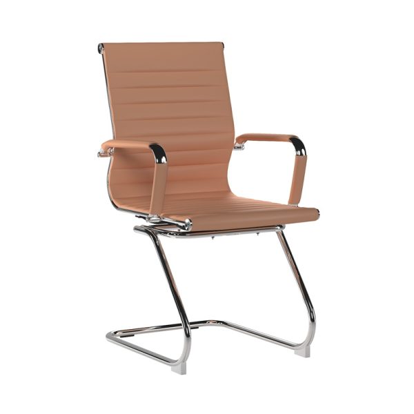 visitor chair tan leather with chrome cantilever frame