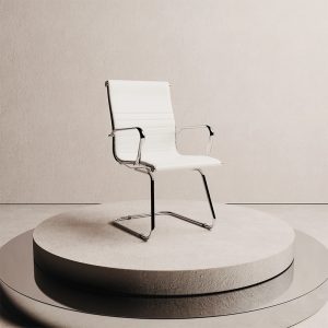 visitor chair white leather with chrome cantilever frame