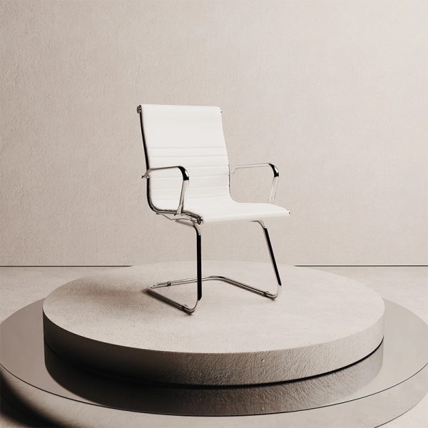visitor chair white leather with chrome cantilever frame