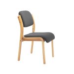 visitor chair with charcoal fabric and wooden frame