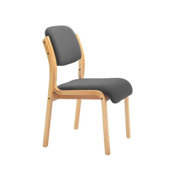visitor chair with charcoal fabric and wooden frame