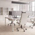 white high back executive leather office chair in room set around office desk