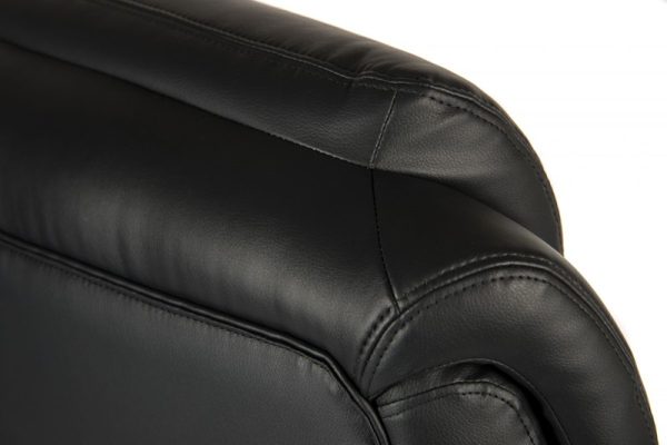 close up of heavy duty office chair in black leather