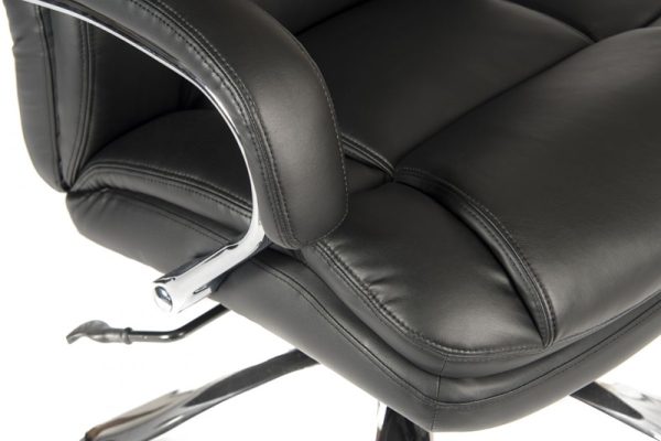 close up of heavy duty office chair black leather