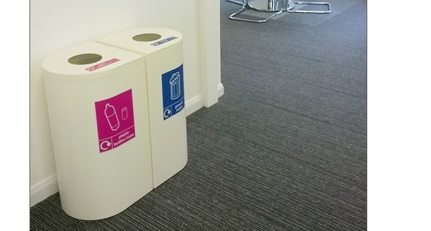 white office recycling bins